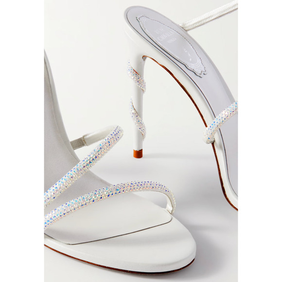 Rene Caovilla Margot Ivory White Crystal Ankle Wrap Strap Sandal Heel Pump 36 - Picture 5 of 12